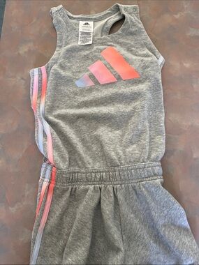 adidas Grey Tank Romper with Pink and Light Blue Logo